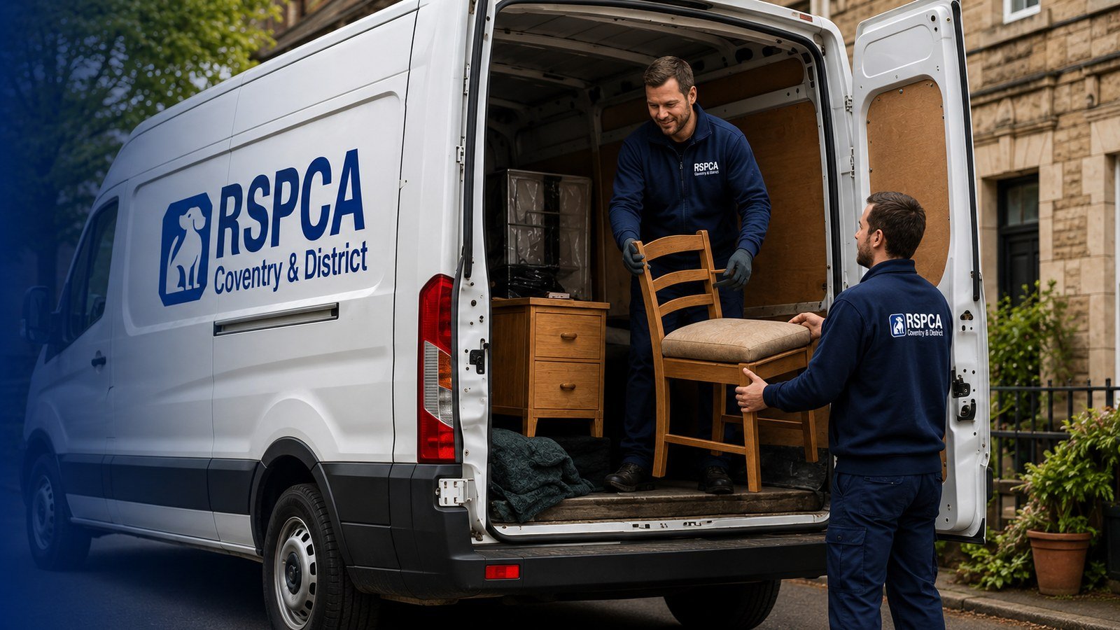 RSPCA Coventry and District collection team loading donated furniture into a van